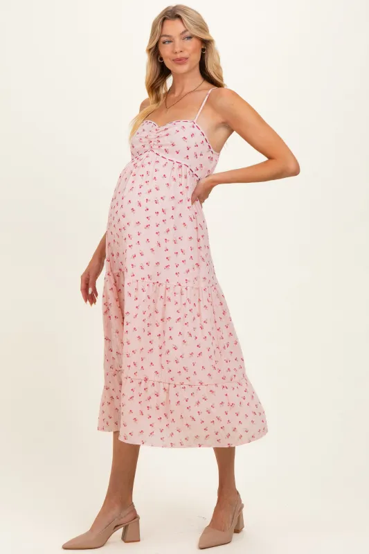 Light Pink Floral Ribbon Detail Maternity Midi Dress made by BaeVely