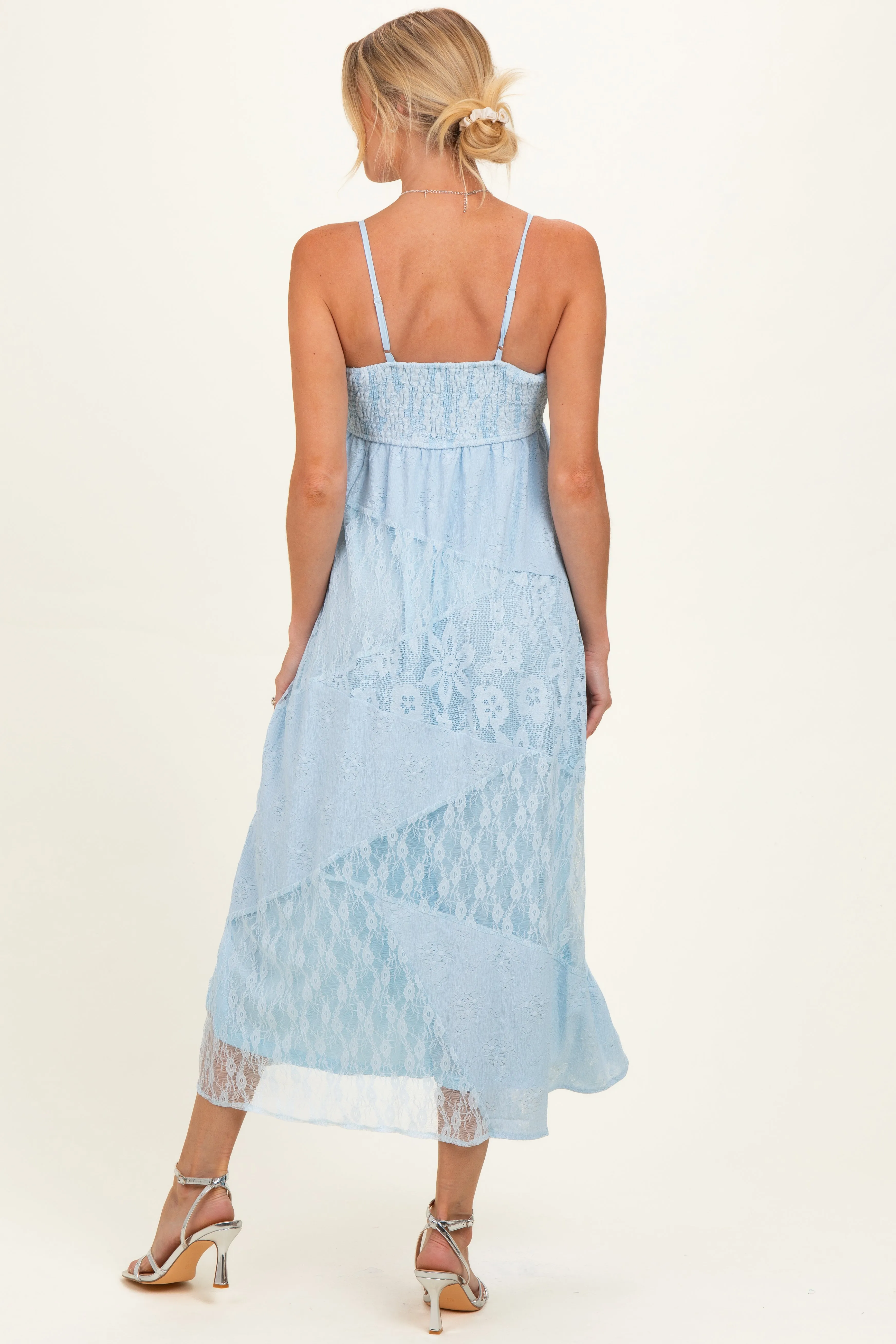 Light Blue Mixed Lace Sleeveless Maternity Midi Dress sold by Pinkblush product image thumbnail 3