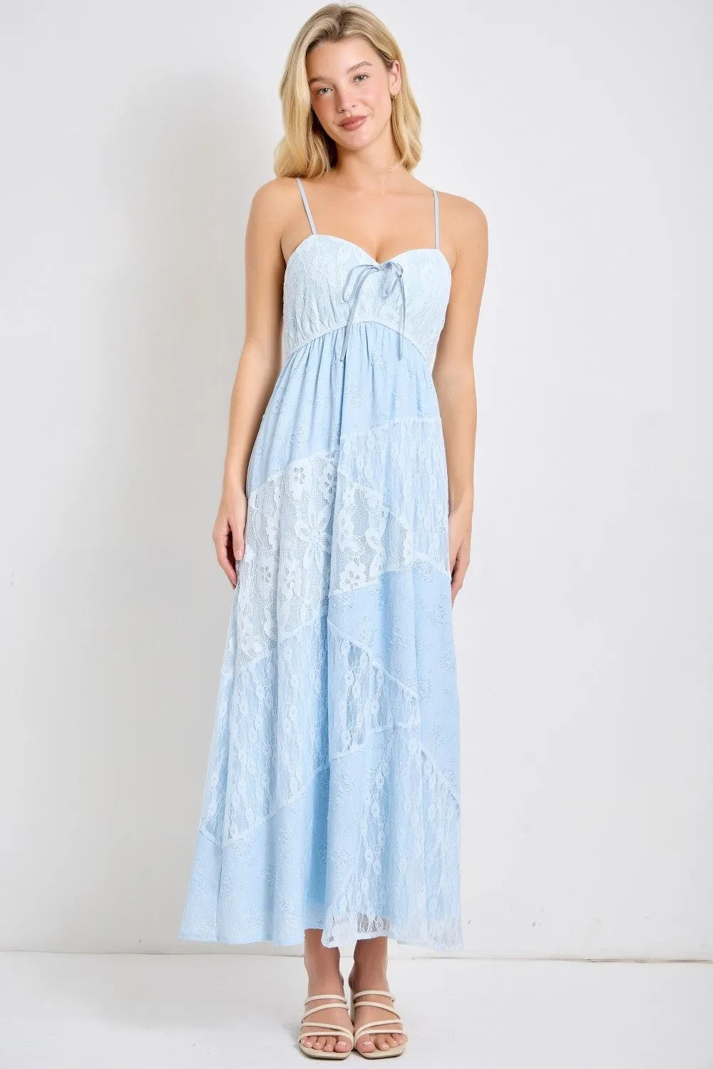 Light Blue Mixed Lace Sleeveless Maternity Midi Dress sold by Pinkblush product image thumbnail 4