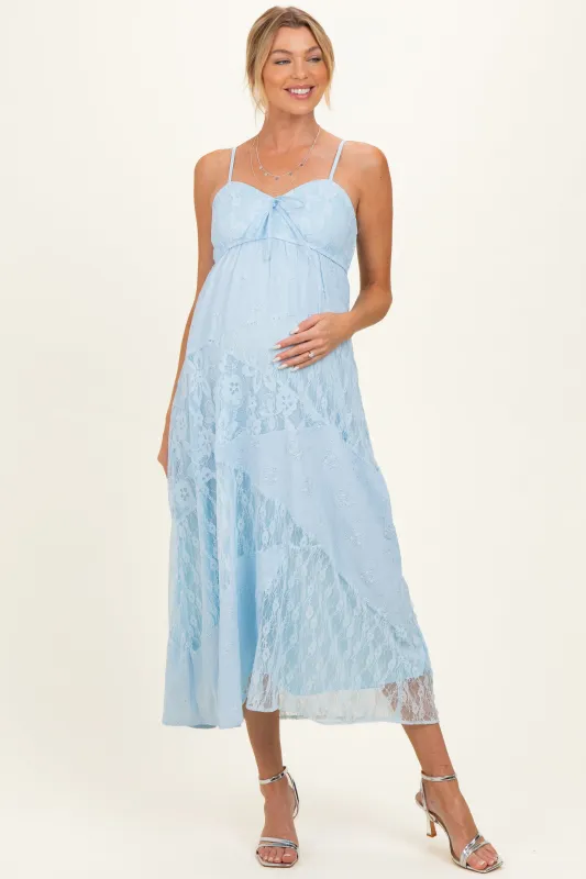 Light Blue Mixed Lace Sleeveless Maternity Midi Dress made by BaeVely