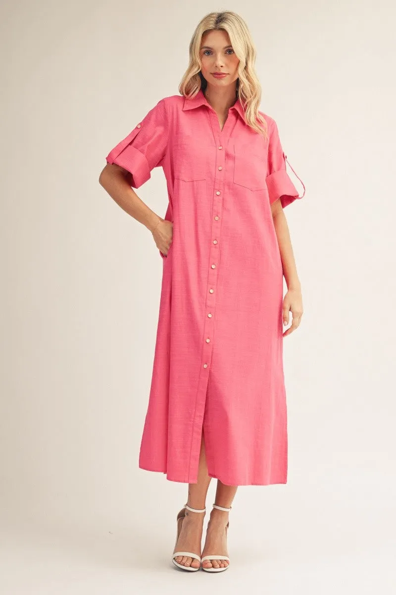 Fuchsia Side Slit Button Down Maternity Midi Dress sold by Pinkblush product image thumbnail 4