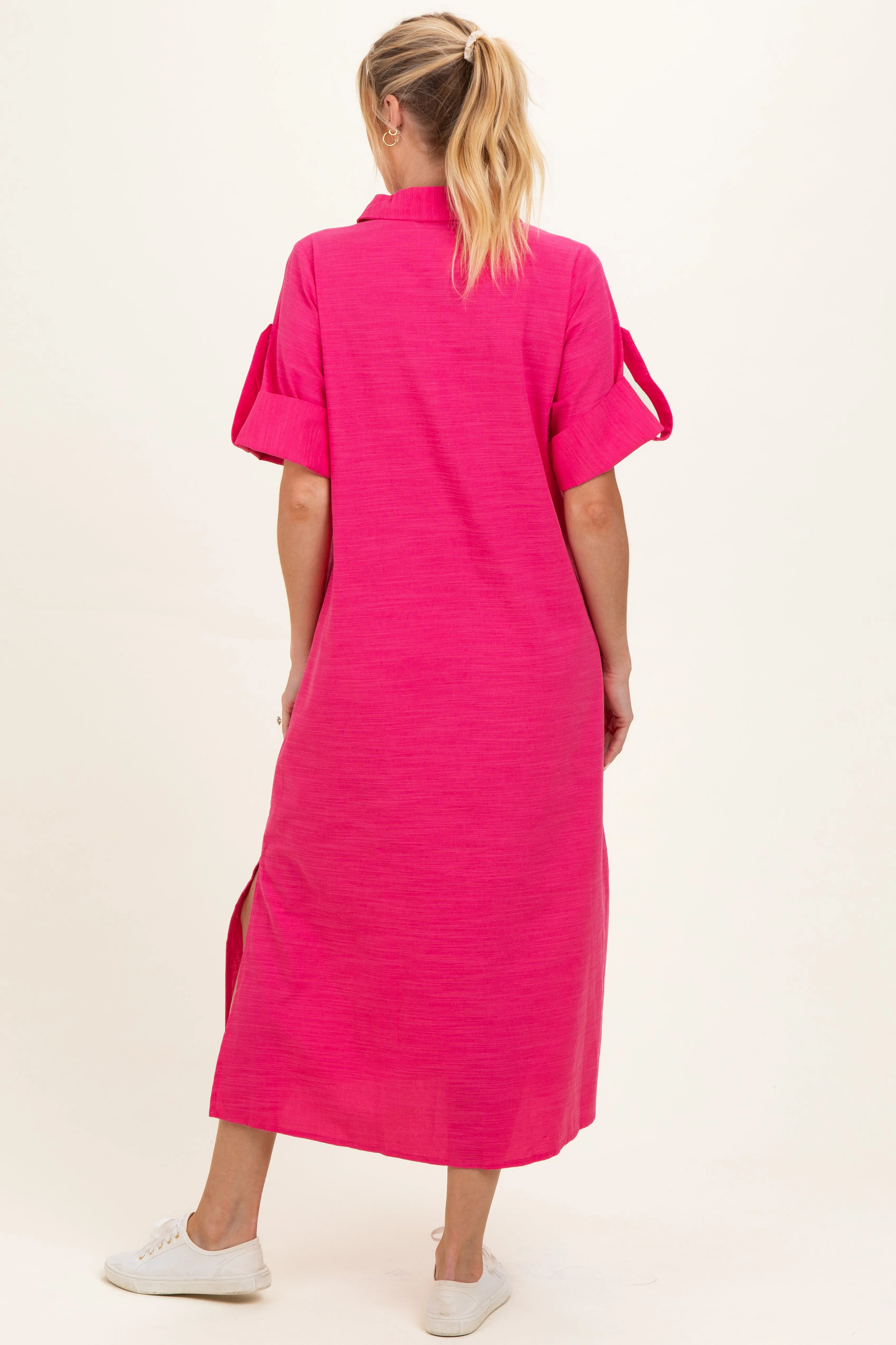 Fuchsia Side Slit Button Down Maternity Midi Dress sold by Pinkblush product image thumbnail 3