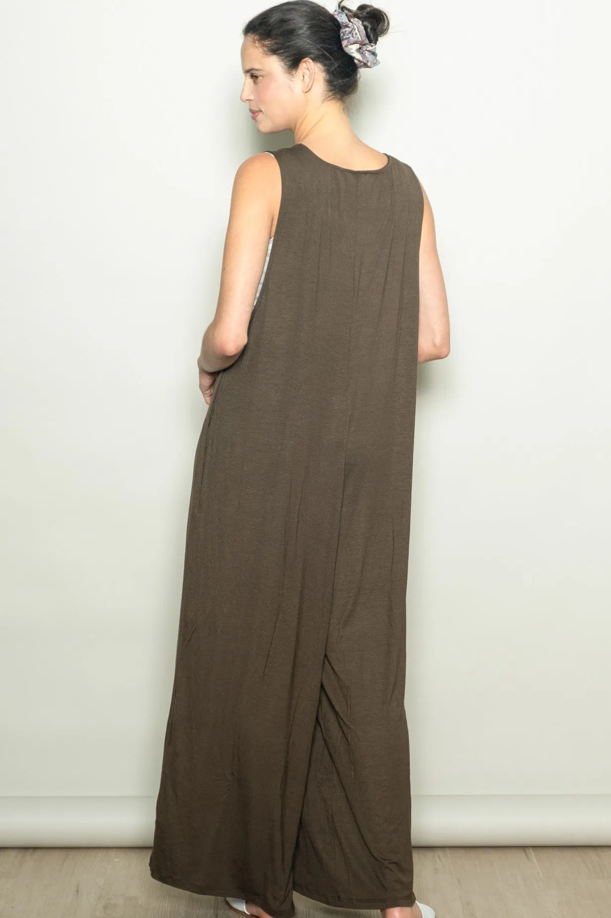 Dark Olive Deep V Sleeveless Wide Leg Jumpsuit sold by Pinkblush product image thumbnail 3