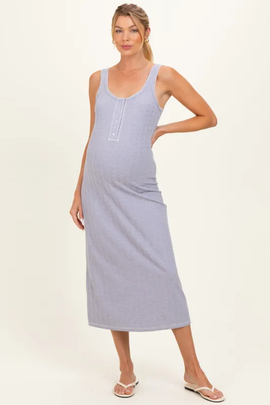 Lavender Cable Knit Sleeveless Maternity Midi Dress made by Doe & Rae