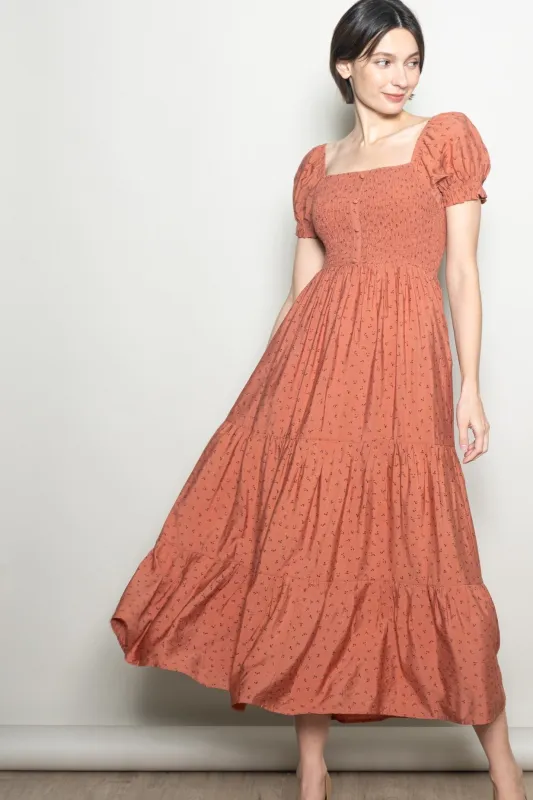 Mauve Tiny Floral Smocked Puff Sleeve Maxi Dress made by Pinkblush