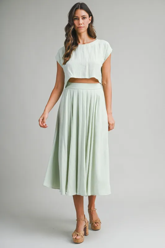 Sage Crop Top Midi Skirt Set made by MABLE