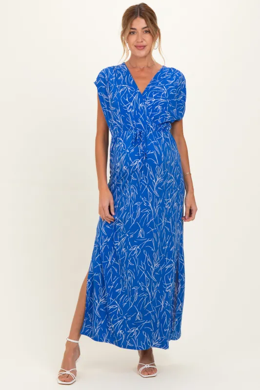 Royal Blue Printed Wrap Maternity Maxi Dress made by Gilli