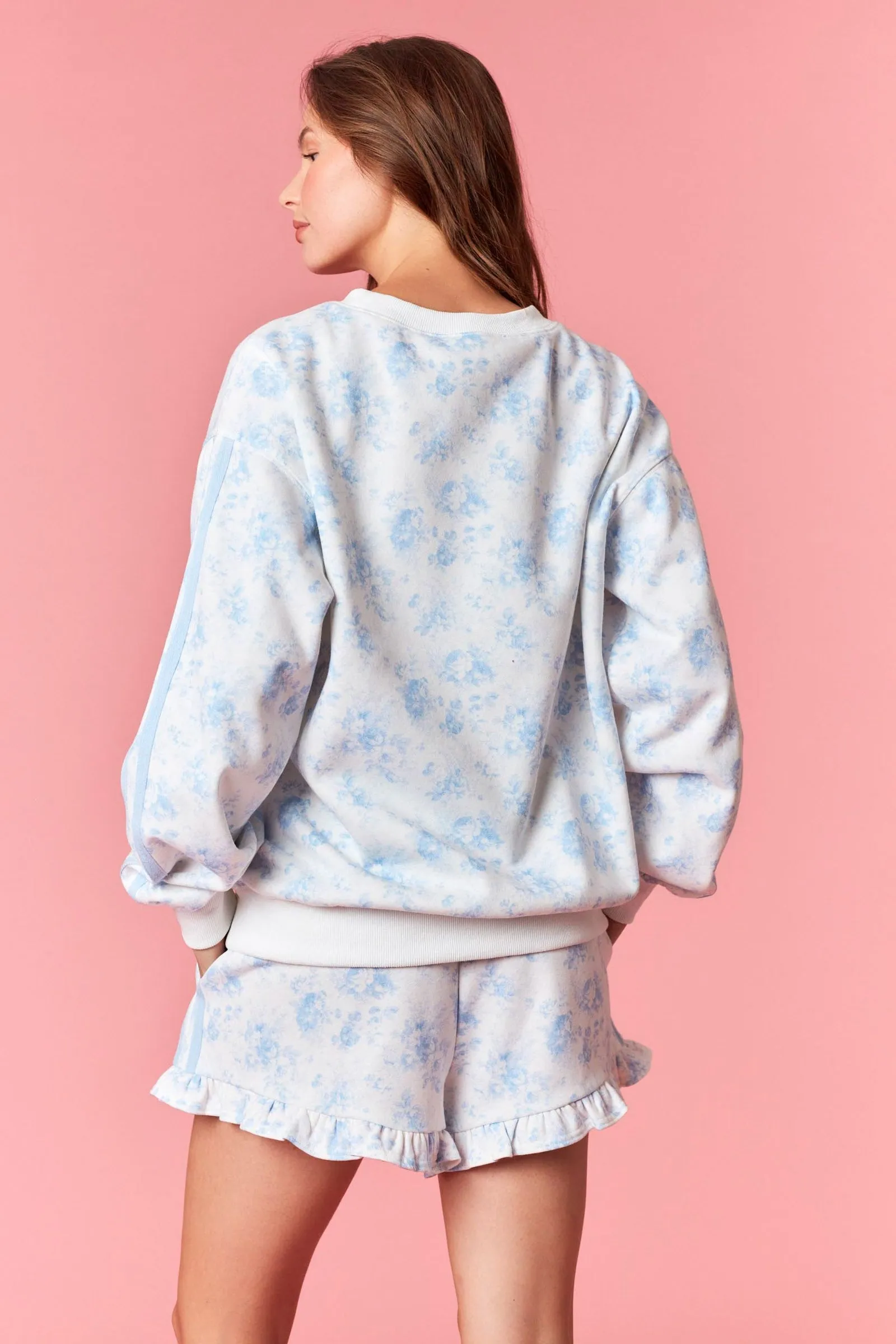 Light Blue Floral French Terry Sweatshirt sold by Pinkblush product image thumbnail 4