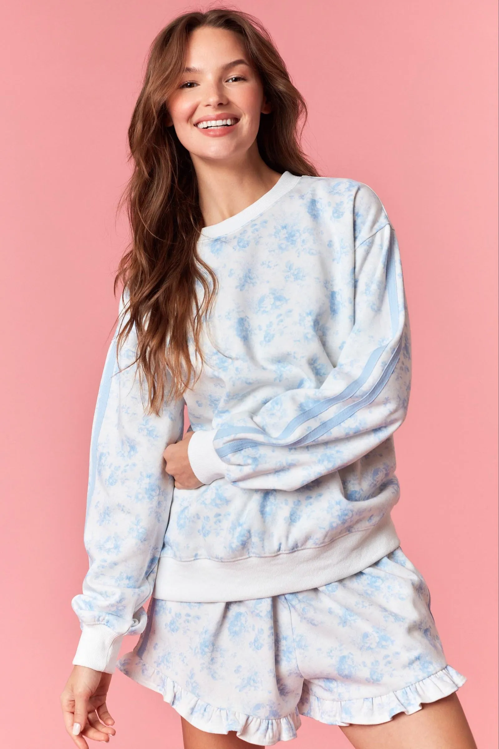 Light Blue Floral French Terry Sweatshirt sold by Pinkblush