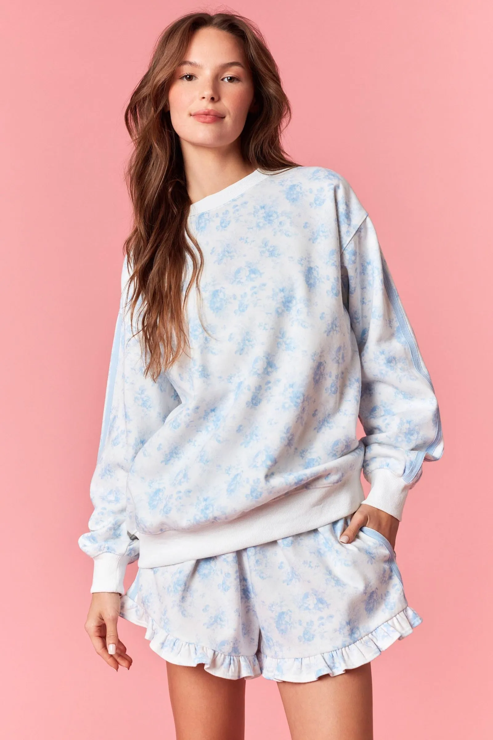 Light Blue Floral French Terry Sweatshirt sold by Pinkblush product image thumbnail 2