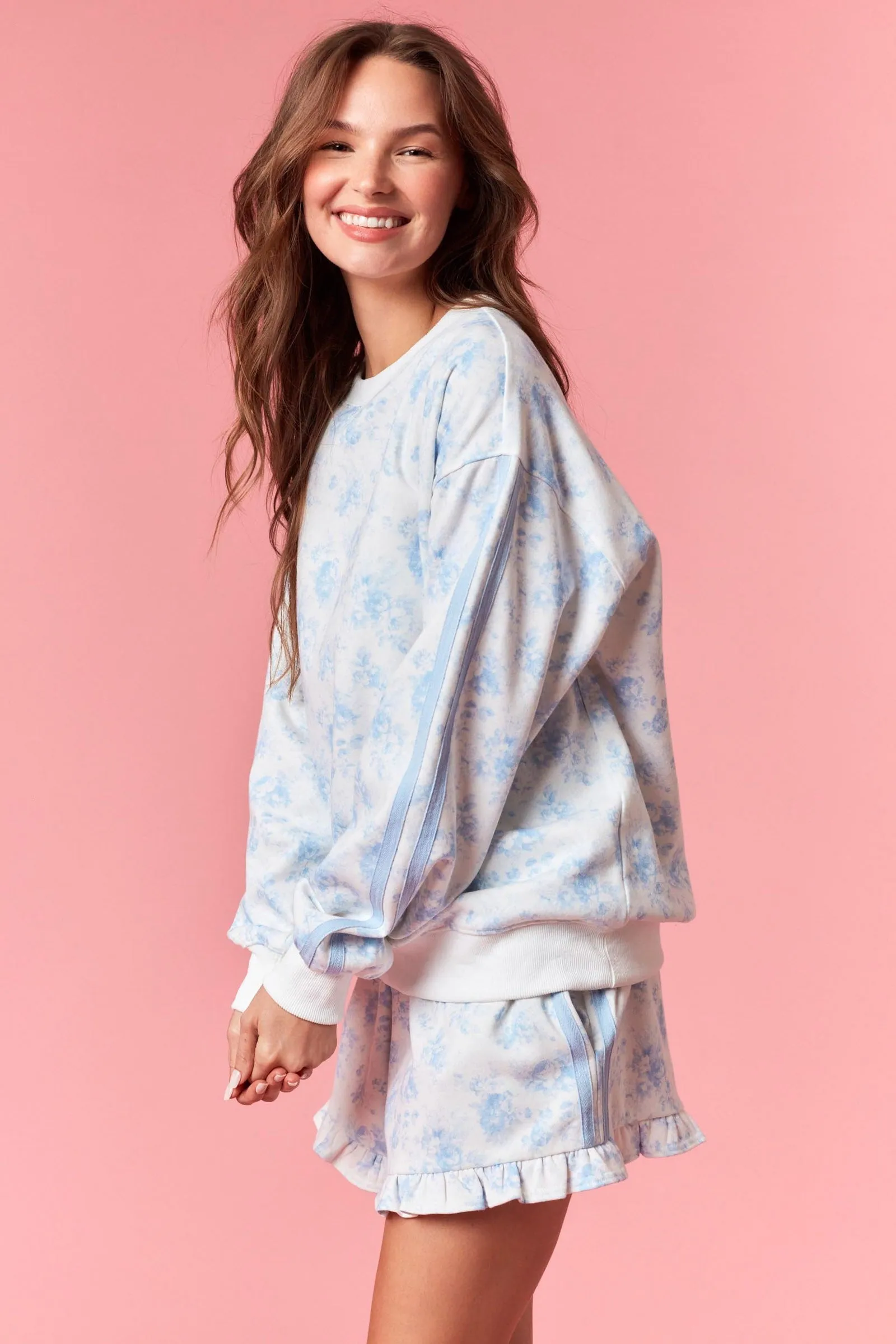 Light Blue Floral French Terry Sweatshirt sold by Pinkblush product image thumbnail 3