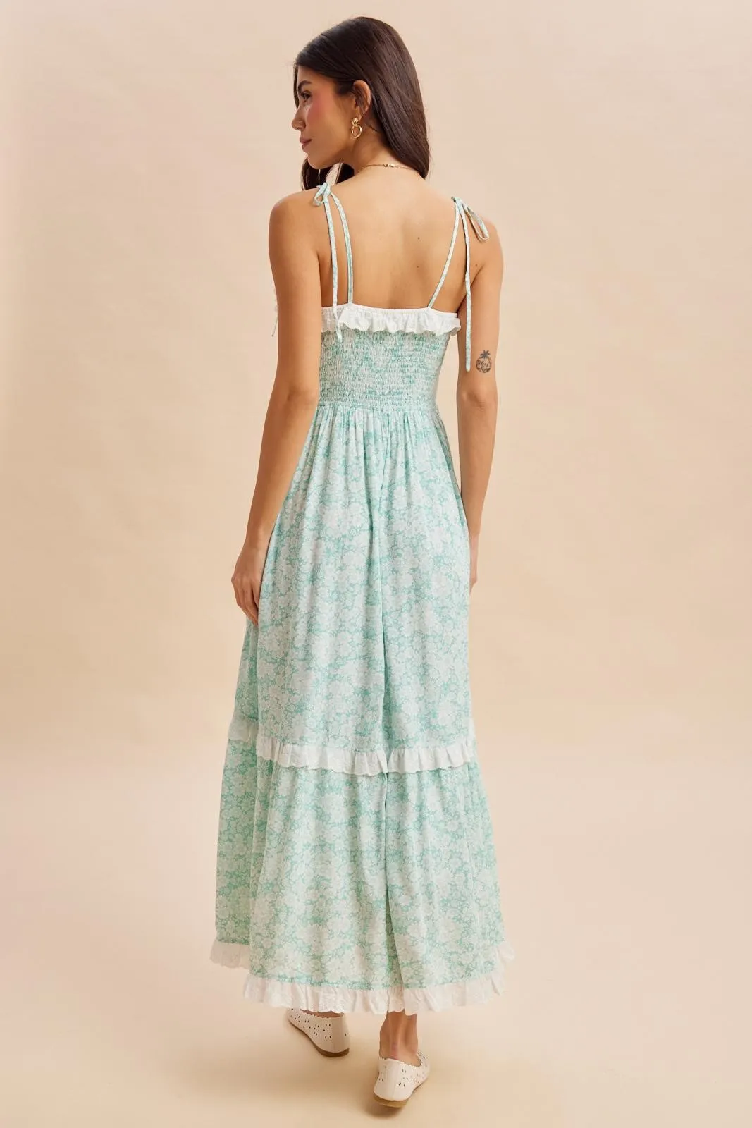 Jelly Mint Floral Shoulder Tie Ruffle Detail Maxi Dress sold by Pinkblush product image thumbnail 5