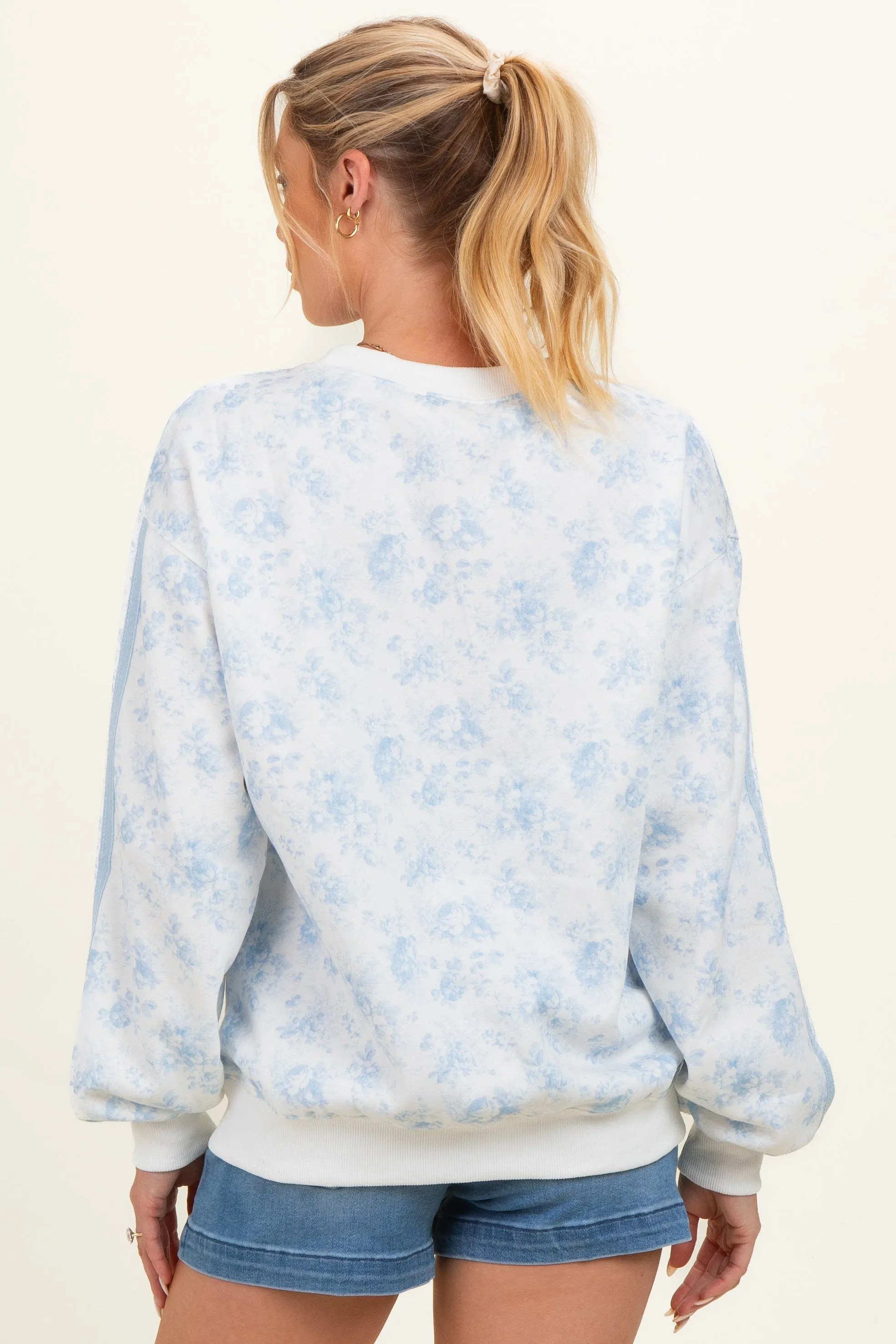 Light Blue Floral French Terry Maternity Sweatshirt sold by Pinkblush product image thumbnail 4