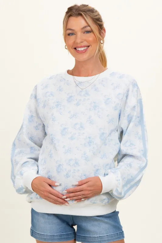 Light Blue Floral French Terry Maternity Sweatshirt made by Pinkblush