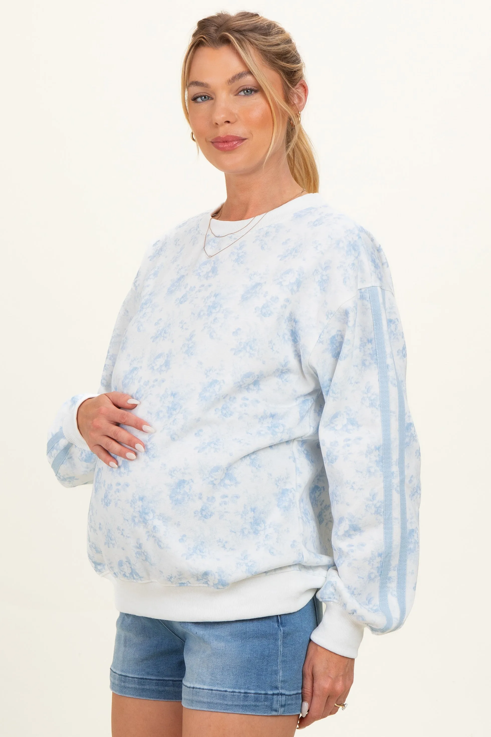 Light Blue Floral French Terry Maternity Sweatshirt sold by Pinkblush product image thumbnail 3