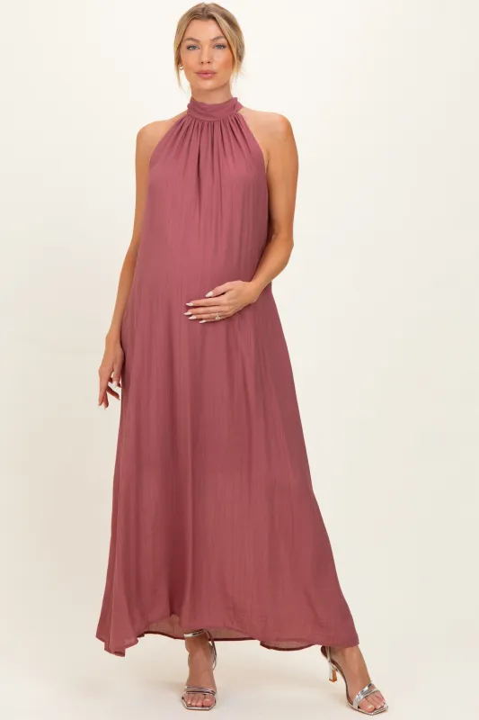 Mauve Halter Maternity Maxi Dress made by Pinkblush