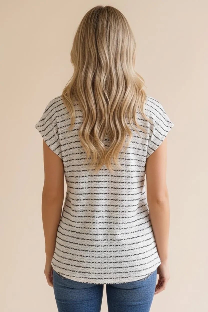 Ivory Striped Knit V-Neck Top sold by Pinkblush product image thumbnail 4