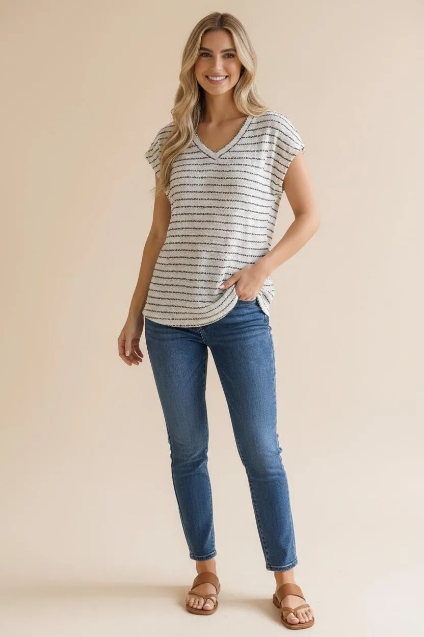 Ivory Striped Knit V-Neck Top sold by Pinkblush product image thumbnail 5
