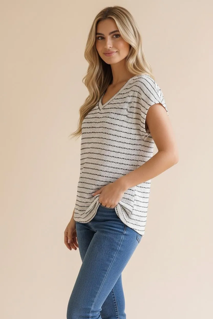 Ivory Striped Knit V-Neck Top sold by Pinkblush product image thumbnail 3