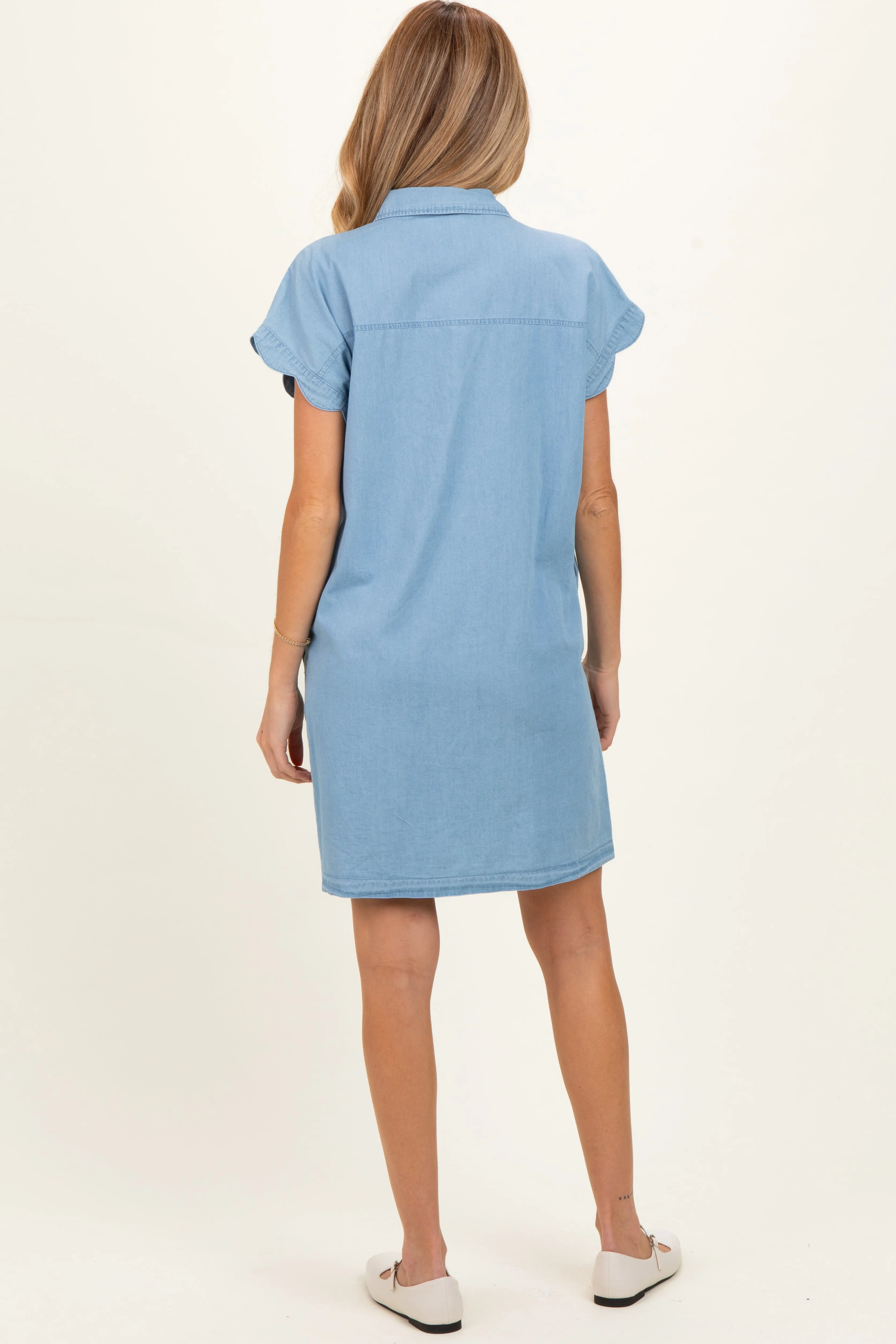 Light Denim Scallop Trim Maternity Mini Shirt Dress sold by Pinkblush product image thumbnail 3