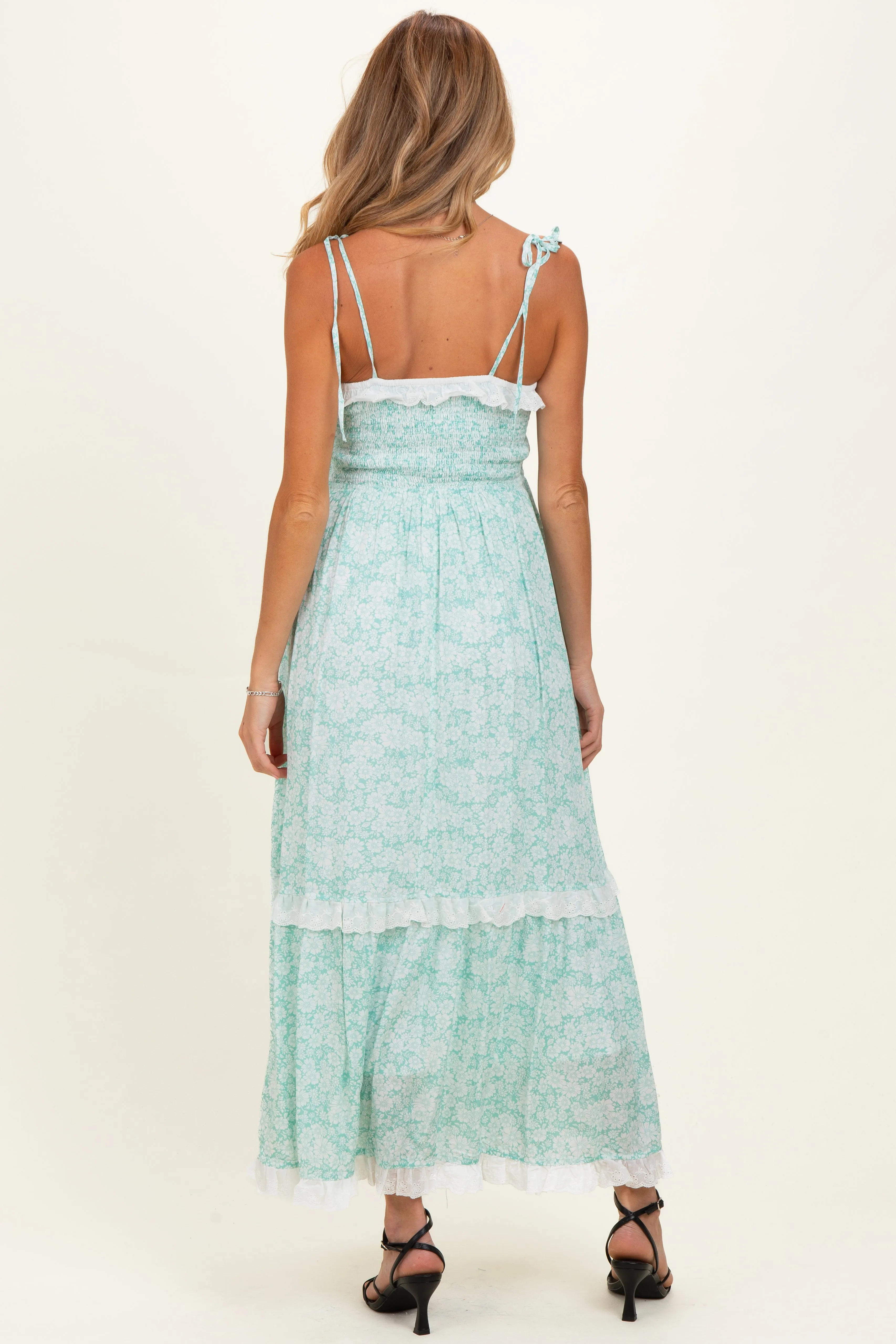 Jelly Mint Floral Shoulder Tie Ruffle Detail Maternity Maxi Dress sold by Pinkblush product image thumbnail 3