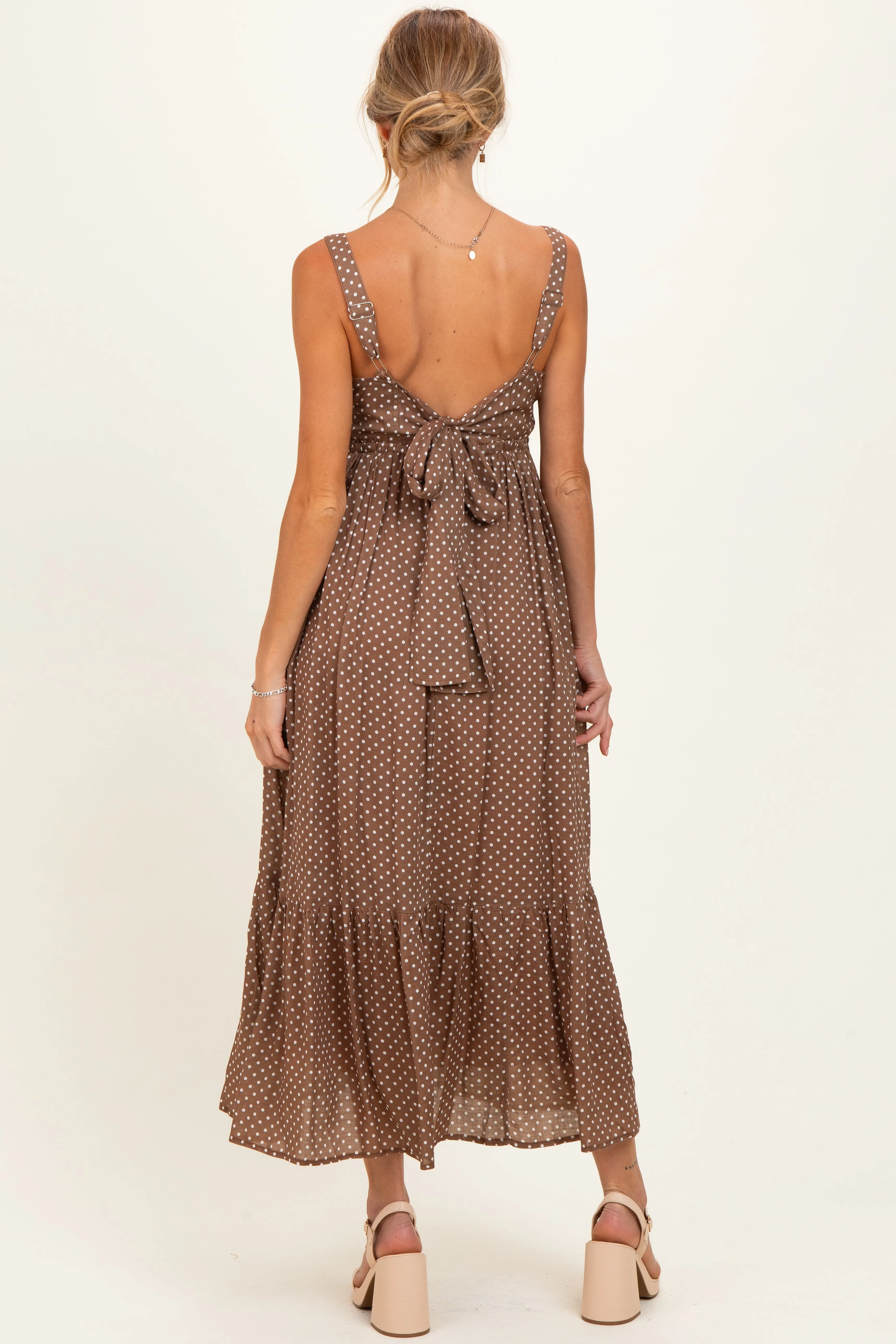 Latte Polka Dot Back Bow Maternity Maxi Dress sold by Pinkblush product image thumbnail 3