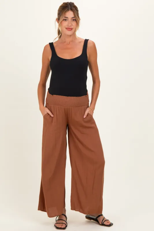 Nutshell Smocked Waistband Wide Leg Maternity Pants made by Final Touch
