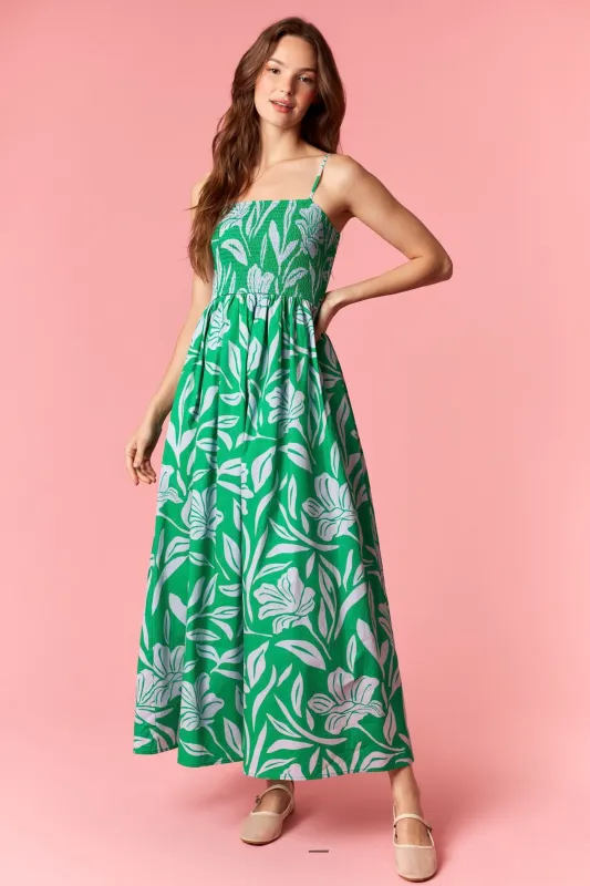Kelly Green Floral Smocked Midi Dress made by Pinkblush