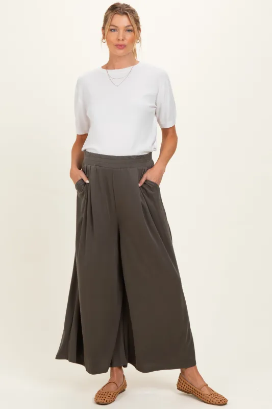Olive Cropped Wide Leg Maternity Pants made by Pinkblush