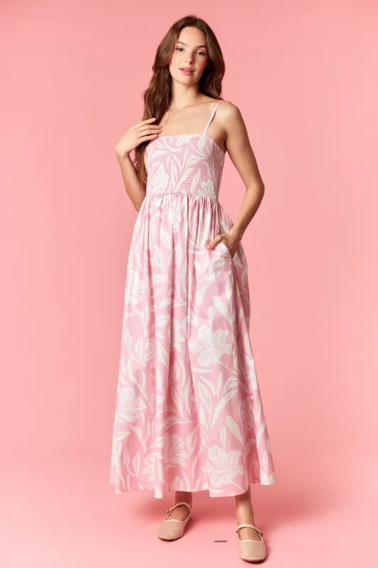 Light Pink Floral Smocked Midi Dress made by Pinkblush