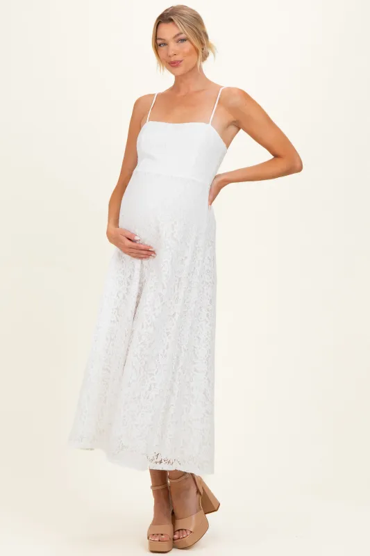 Off White Lace Sleeveless Maternity Midi Dress made by Klesis
