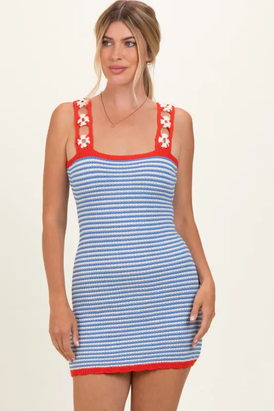 Blue Marine Crochet Stripe Floral Strap Mini Dress made by Bailey Rose