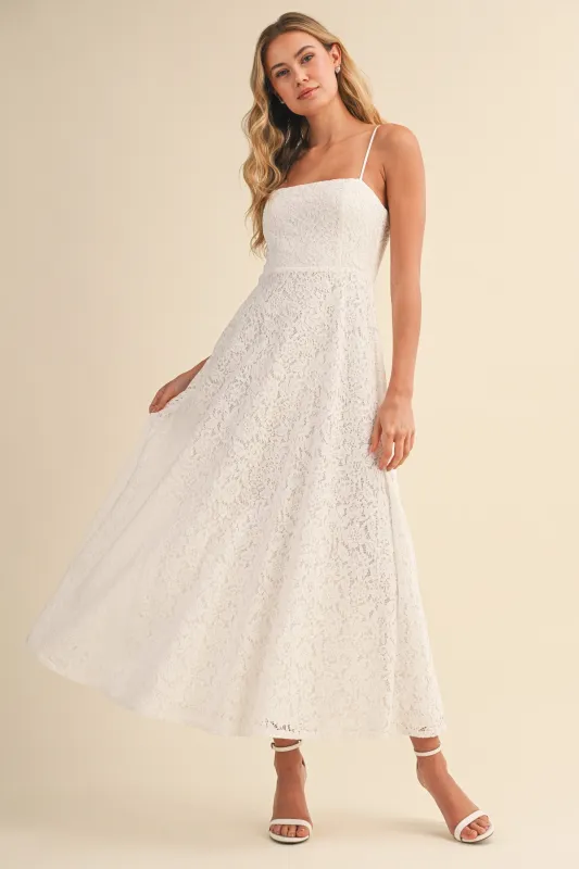 Off White Lace Sleeveless Midi Dress made by Klesis