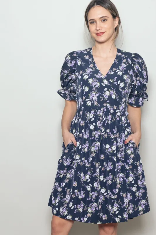 Navy Rose Floral Wrap Dress made by Pinkblush
