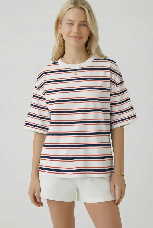 Navy Multi Stripe Relaxed Tee made by Pinkblush