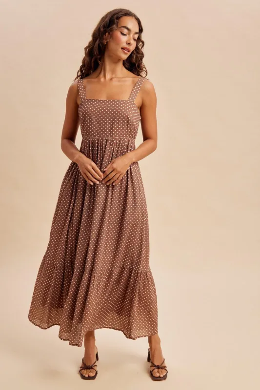 Latte Polka Dot Back Bow Maxi Dress made by Inloom