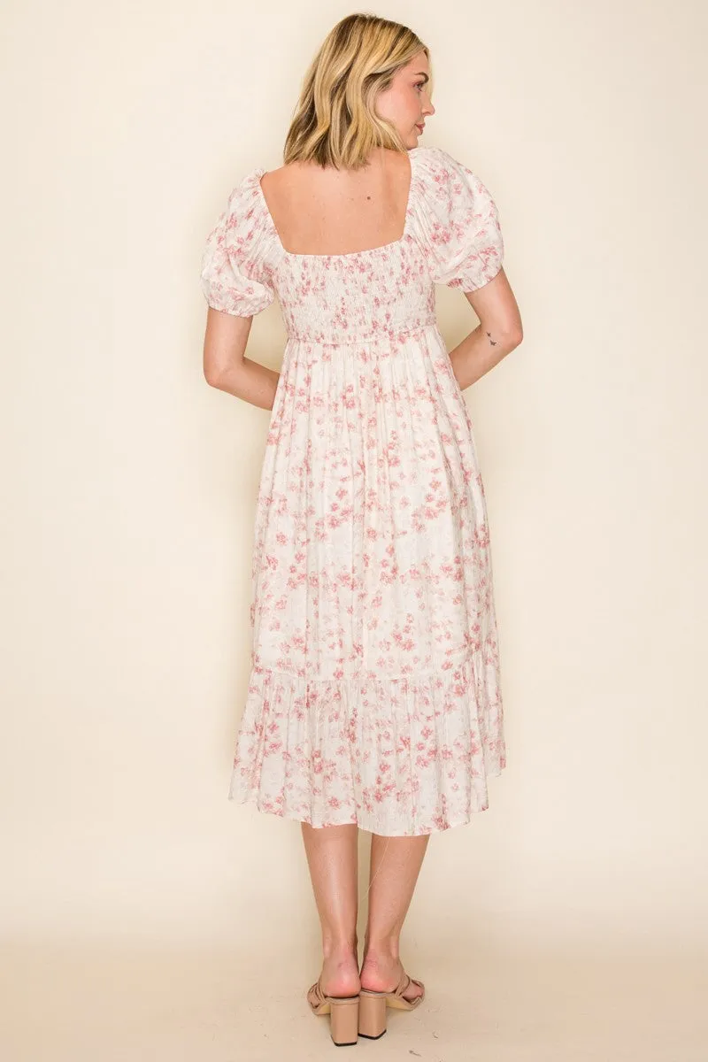 Ivory Floral Sweetheart Neckline Midi Dress sold by Pinkblush product image thumbnail 3