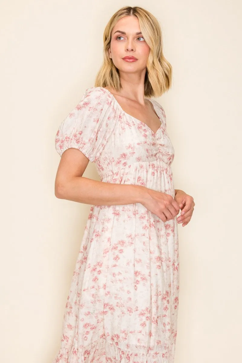 Ivory Floral Sweetheart Neckline Midi Dress sold by Pinkblush product image thumbnail 4