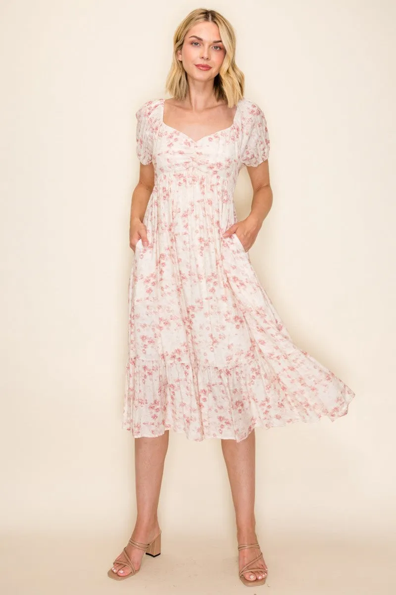 Ivory Floral Sweetheart Neckline Midi Dress sold by Pinkblush