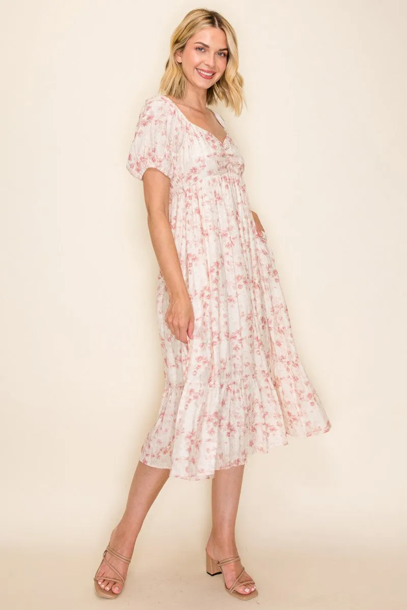 Ivory Floral Sweetheart Neckline Midi Dress sold by Pinkblush product image thumbnail 2