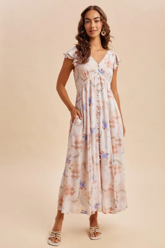 Dusty Pink Floral Button Down Maxi Dress made by Inloom