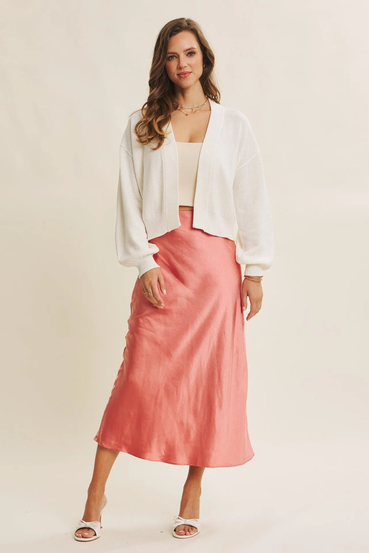 Cream Waffle Knit Balloon Sleeve Cardigan sold by Pinkblush product image thumbnail 2