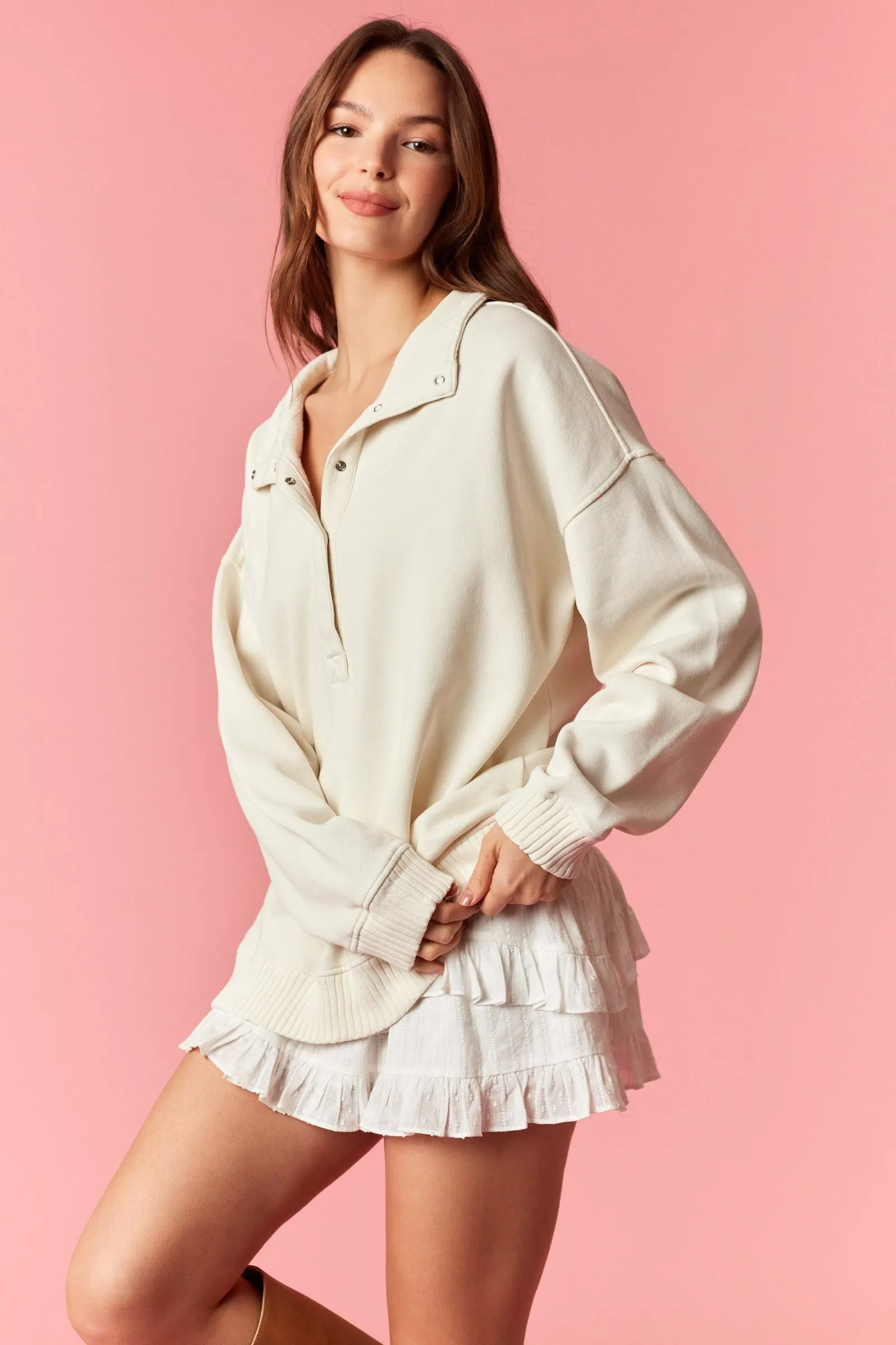 Cream Snap Collar Oversized Sweatshirt sold by Pinkblush product image thumbnail 3