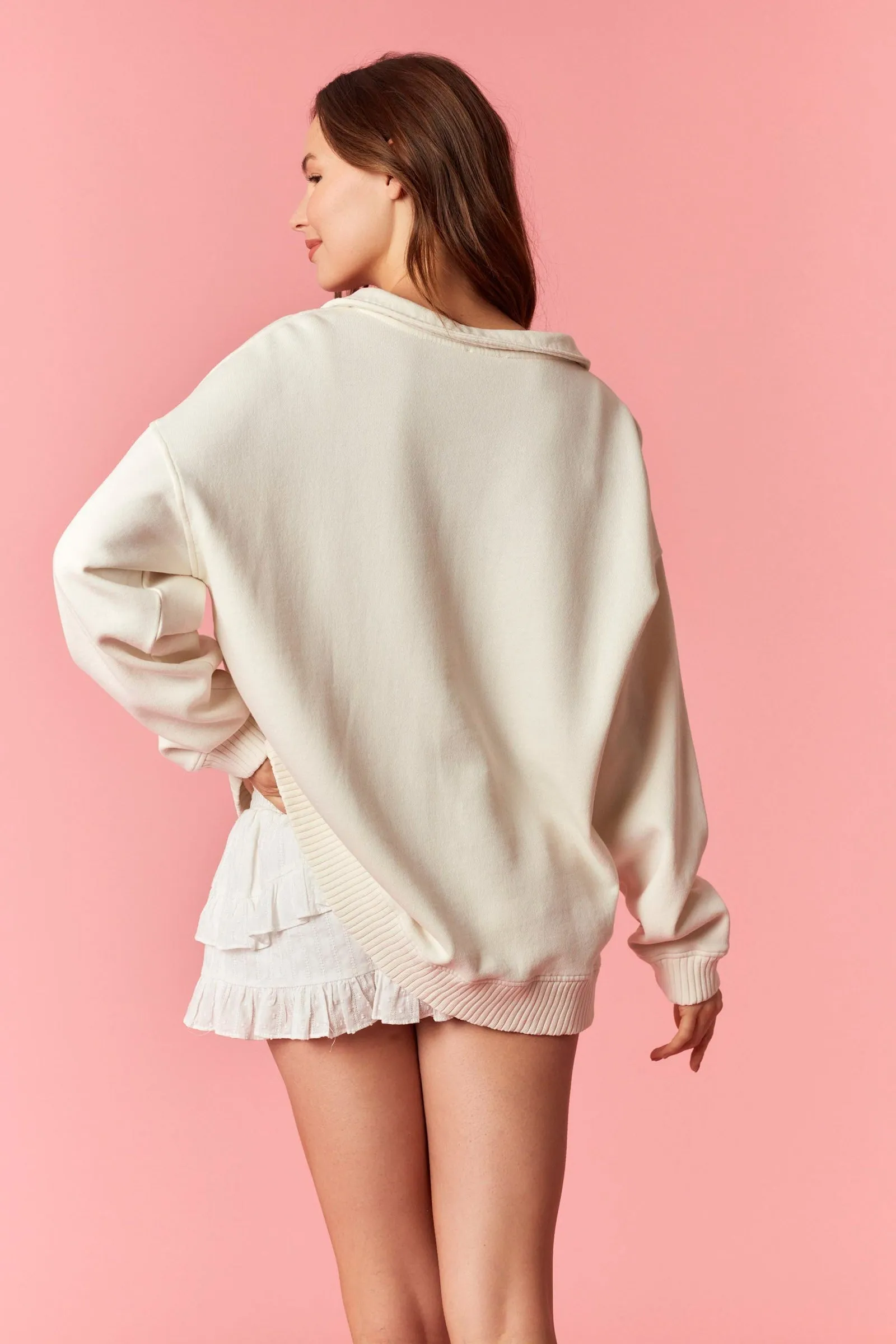 Cream Snap Collar Oversized Sweatshirt sold by Pinkblush product image thumbnail 4