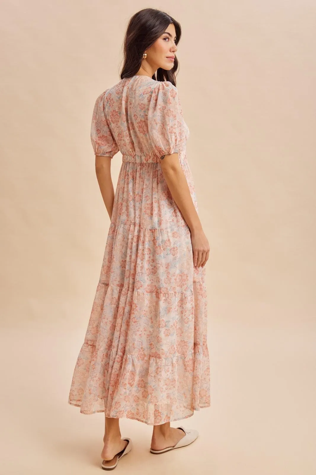 Coral Floral Button Down Front TieMaxi Dress sold by Pinkblush product image thumbnail 4