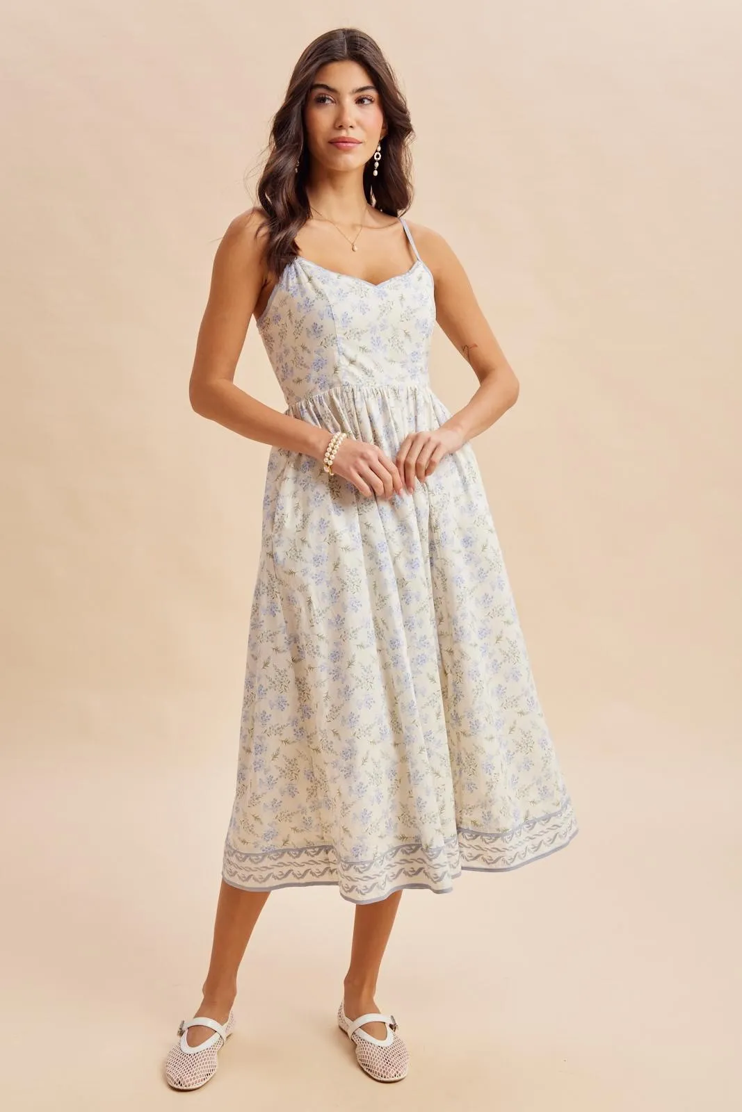 French Blue Floral Embroidered Hem Midi Dress sold by Pinkblush product image thumbnail 2