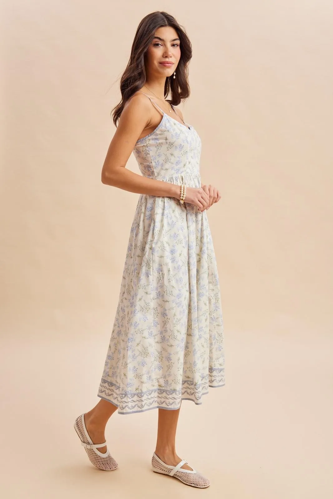 French Blue Floral Embroidered Hem Midi Dress sold by Pinkblush product image thumbnail 3