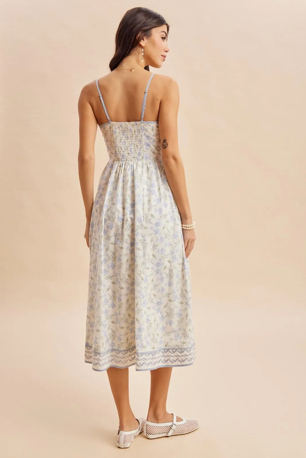 French Blue Floral Embroidered Hem Midi Dress sold by Pinkblush product image thumbnail 4