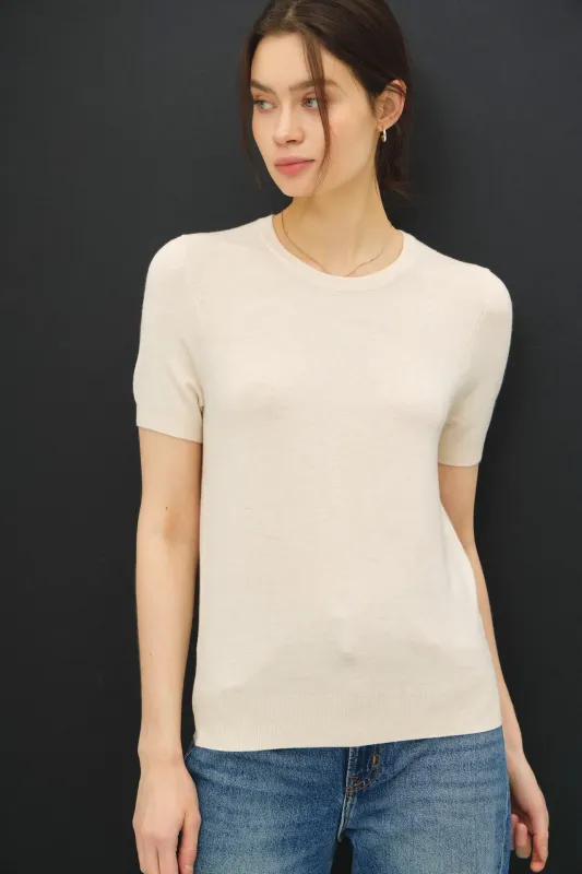 Oatmeal Basic Short Sleeve Sweater Top made by BE COOL