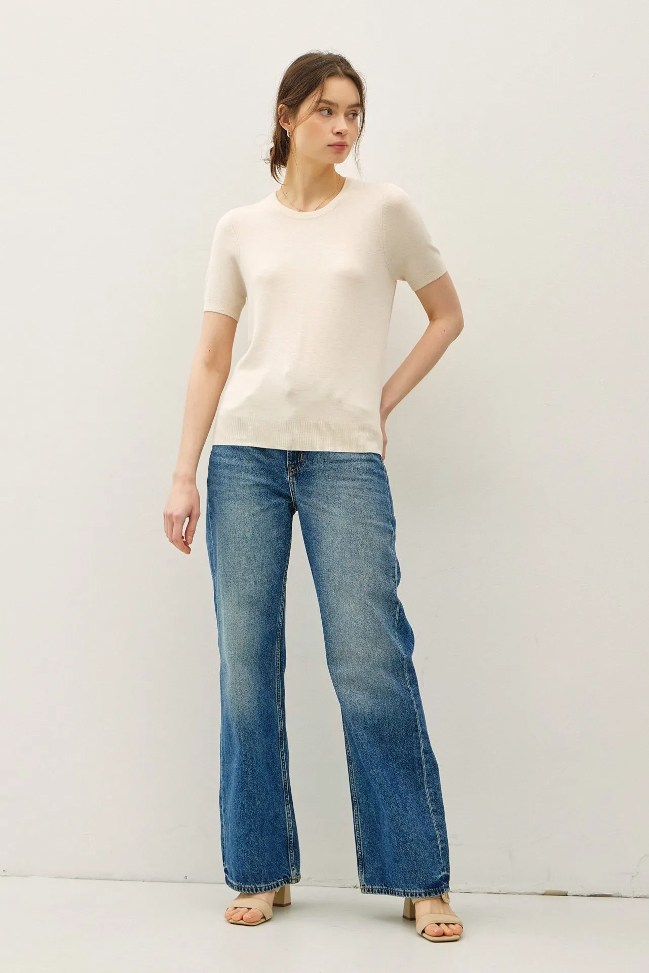 Oatmeal Basic Short Sleeve Sweater Top sold by Pinkblush product image thumbnail 3